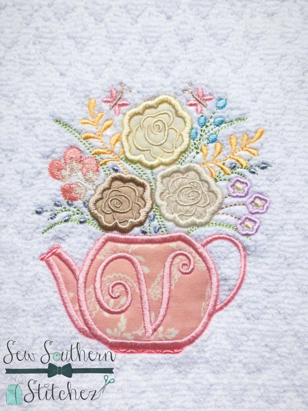 Floral Teapot Applique Design Floral Design Easter or Etsy