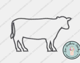 Zig Zag Cow Silhouette Applique Design ~ Simple Cow Outline ~ Instant Download