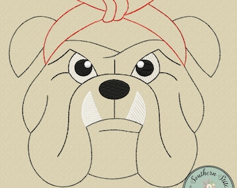 Raggedy Headband Bulldog Applique Design ~ Bean Finish ~ Quick Stitch ~ Instant Download
