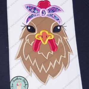 Headband Chicken/Hen Applique Design ~ Chick Wearing Bandana/Headband ~ Satin Stitch Finish ~ Téléchargement instantané