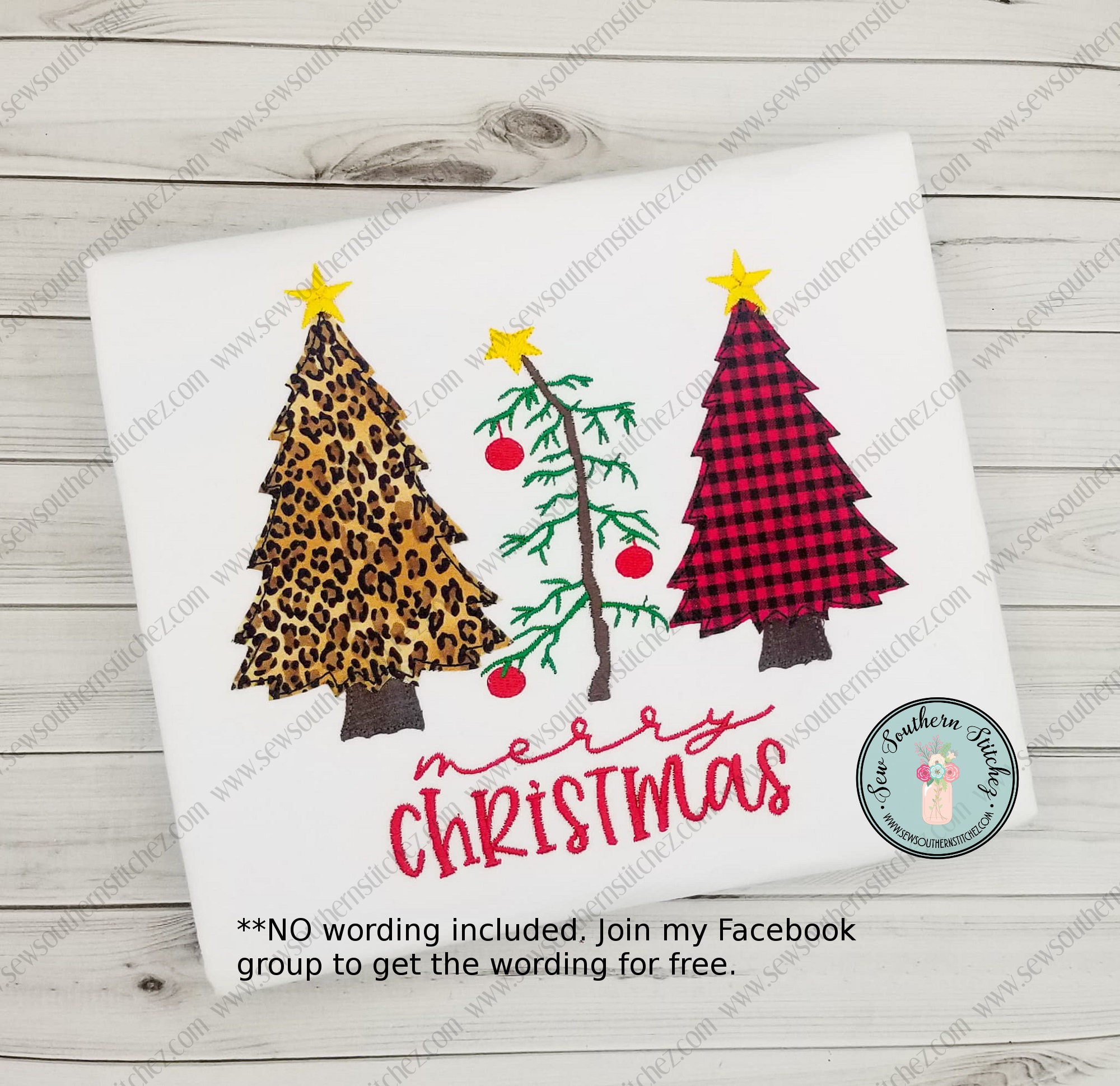 Raggedy Christmas Tree Trio Applique Design ~ 2 Applique Trees 1 C-Br…
