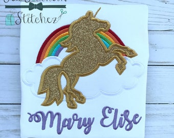 Rainbow Unicorn Applique Design ~ Rainbow ~ Clouds ~ Instant Download