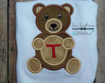 Teddy Bear Applique Design ~ Monogrammable Tummy ~ Instant Download