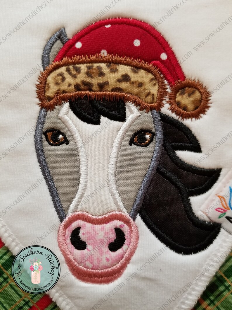Horse Wearing Santa Hat Applique Design Satin Finish Etsy