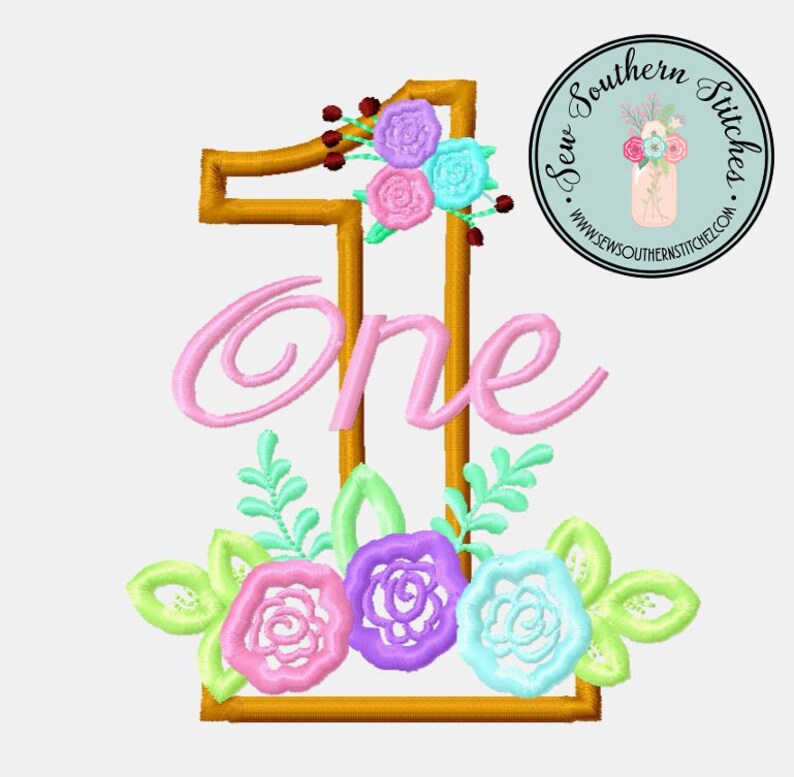 Floral Number 1 one Applique Design Shabby Chic | Etsy