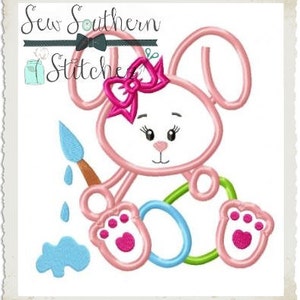 Beautiful Girl Painter Bunny Applique Design Girl Easter Bunny Applique Design Instant Download image 2