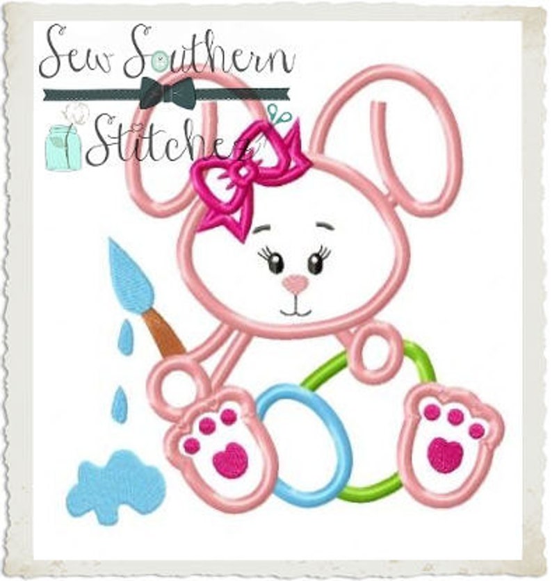 Beautiful Girl Painter Bunny Applique Design Girl Easter Bunny Applique Design Instant Download image 2