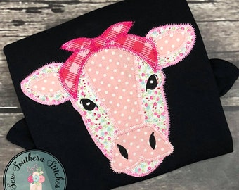 Zig Zag Cow Head Applique Design ~ Heifer Wearing a Bandana ~ Do-Rag ~ Instant Download