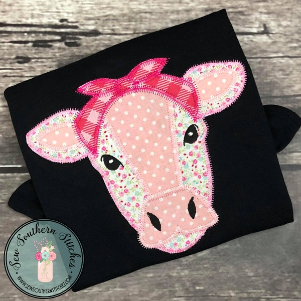 Zig Zag Cow Head Applique Design ~ Heifer Wearing a Bandana ~ Do-Rag ~ Instant Download