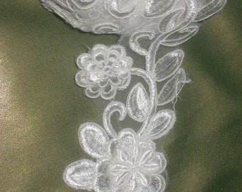 thread and organza high end embroidery floral trim for your fashionwedding design 2 yards in 2 34 width in silver color poly