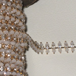 1 yard 1/2&quot; width in gold tone crystal rhinestone and acrylic beads for your fashion/wedding design decorative (b2)