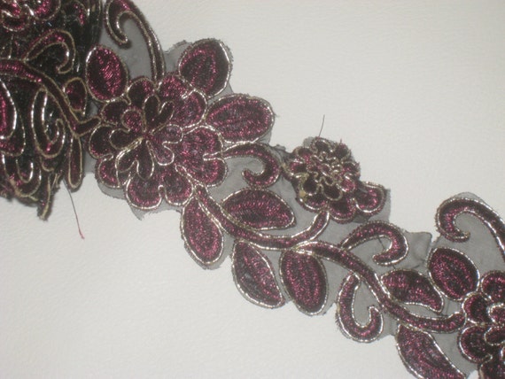 thread and organza high end embroidery floral trim for your fashionwedding design 2 yards in 2 34 width in silver color poly