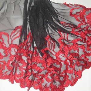 2 yards 8 1/2 « largeur haut de gamme Français dentelle de couleur noire et rouge w / broderie motif floral poly coton & tulle dentelle garniture pour votre design