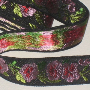 2 1/2 yards in 3/4&quot; width in black, green,pink and red color embroidery floral high end brocade poly trim for your fashion design(b2)