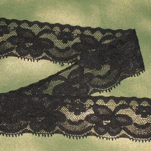 15 yards 1 1/4&quot; width black color with floral pattern stretch lace trim for your fashion design decorative (b1)
