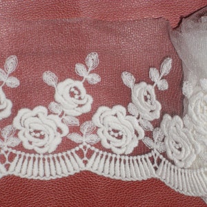 2 yards 4&quot; width white color non stretch cotton &tulle lace trim w/ floral pattern novelty trim, Alencon lace for you wedding design(b1)