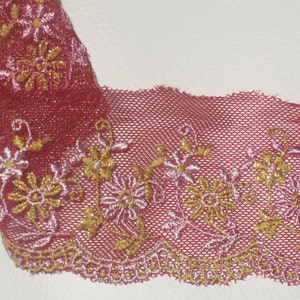 3 metri in larghezza 2 "in cotone di fascia alta color rosso fragola e finiture in tulle con motivi floreali per il tuo design di moda / matrimonio decorativo (b2)
