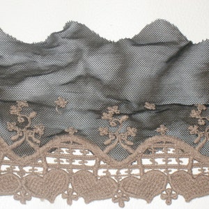 2 yards 5&quot; width brown and black color non stretch cotton & tulle lace trim with heart pattern for your fashion /wedding design (b2)