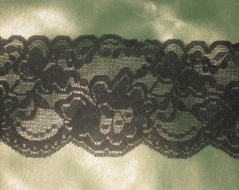 6 yards 3 1/4" width black color with floral pattern scroll stretch lace trim for your fashion design (b1)