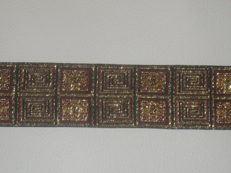 3 yards in 1 12 width woven greek key and multi pattern trim gold /& dark brown color polyester b2 high end brocade trim for your fashion