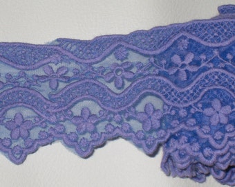 2 yards in 2 3/4" width in purple color scroll poly cotton & tulle trim, bridal trim with floral pattern for your fashion/wedding design d