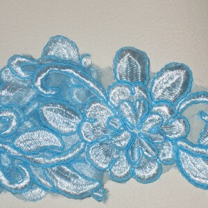 1 yard in 2 3/4&quot; width in light turquoise color poly ,thread and organza high end embroidery floral trim for your fashion/wedding design(b2)