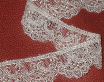 5 yards 1"  width cream color with embroidery pattern non stretch poly & tulle lace trim for your fashion /wedding design (b1)