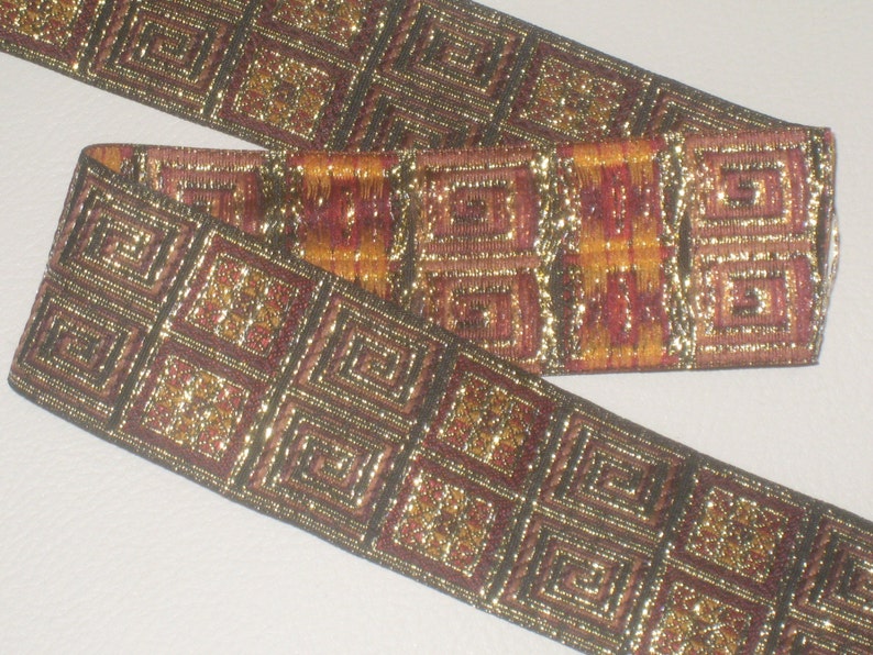 3 yards in 1 12 width woven greek key and multi pattern trim gold /& dark brown color polyester b2 high end brocade trim for your fashion