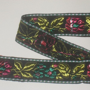 1 yard in 1 1/4&quot; width woven cotton tapestry trim with hot pink, bronze, bronze green& black color embroidery floral woven trim for you(b2)