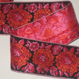 2 yards in 2 1/8" width woven tapestry trim with red, orange, pink and black color with floral pattern brocade trim for your fashion design.