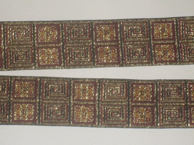 3 yards in 1 12 width woven greek key and multi pattern trim gold /& dark brown color polyester b2 high end brocade trim for your fashion
