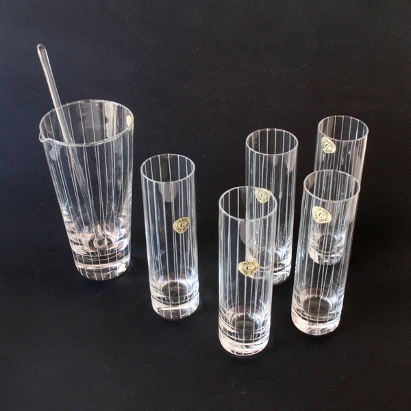 Set of 5 Crystal Cocktail Glasses and  Pitcher - Made in Italy