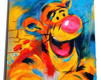 Tigger, Pop Art, 18x24 Acrylic Painting,tig, winnie the pooh, Original, Gift for Nursery, Kids Room, Art, Winnie the Pooh, Brenner, children