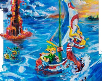 Legend of Zelda the Wind Waker by Cole Brenner, Sail Away with Me, Video Game Art, 13x19, Art Print, Nintendo Gifts, Gifts for Gamers, Link