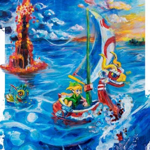 Legend of Zelda the Wind Waker by Cole Brenner, Sail Away with Me, Video Game Art, 13x19, Art Print, Nintendo Gifts, Gifts for Gamers, Link