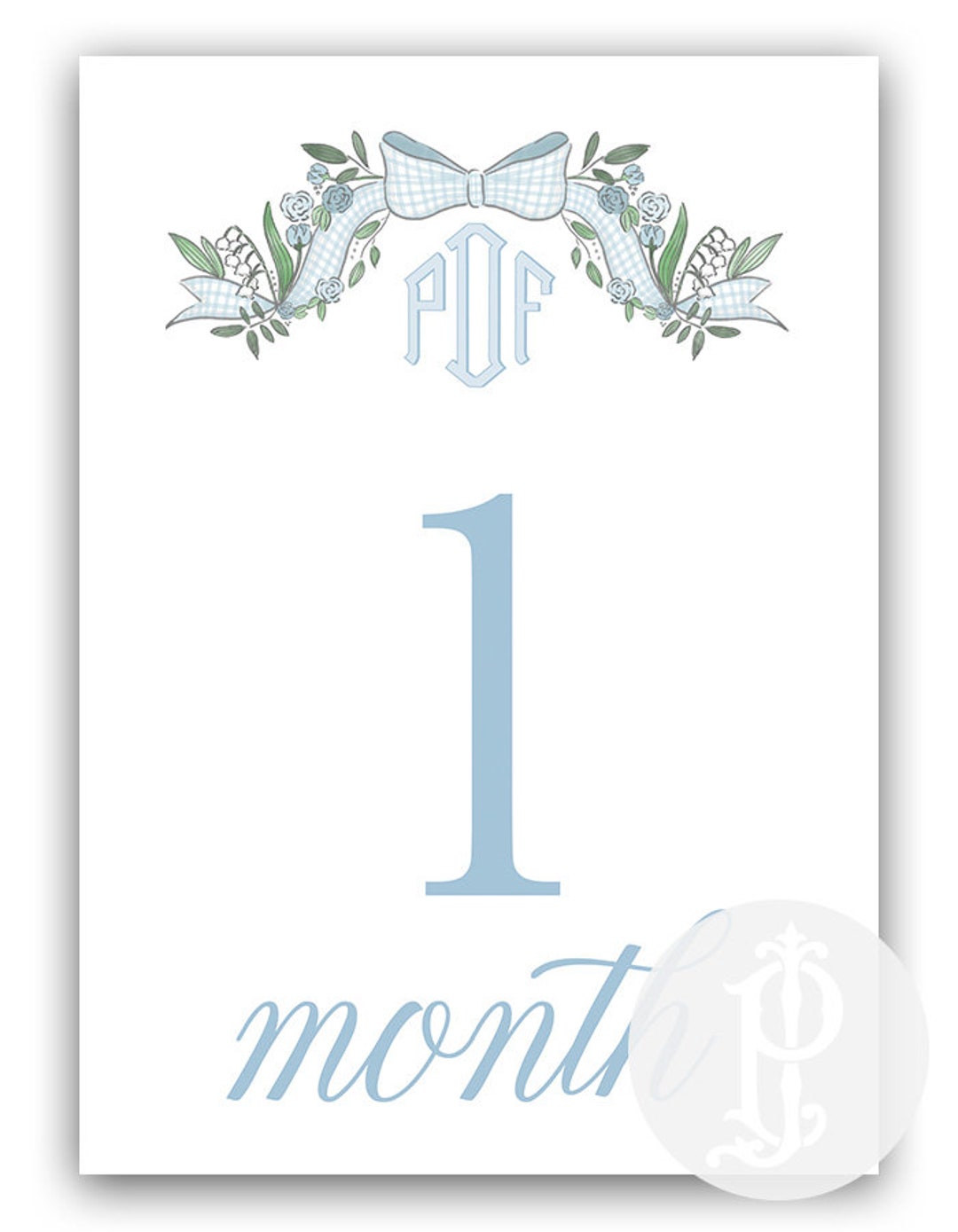 Personalized Monogram Blue Baby Milestone Cards / Floral / Gift / Baby ...