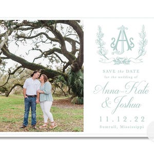 Save the Date-kaart voor bruiloft / Monogram Crest Save the Date-fotokaart