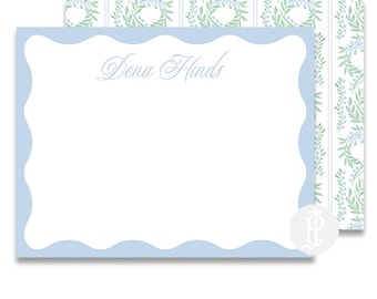 Women's Stationery / Scallops / Blue and Green Floral