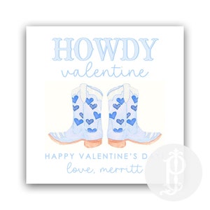 Valentine's Day Tag, Boots, Cowboy, Howdy, Blue