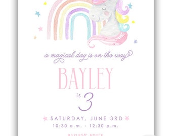 Watercolor Rainbow Unicorn Birthday Invitation