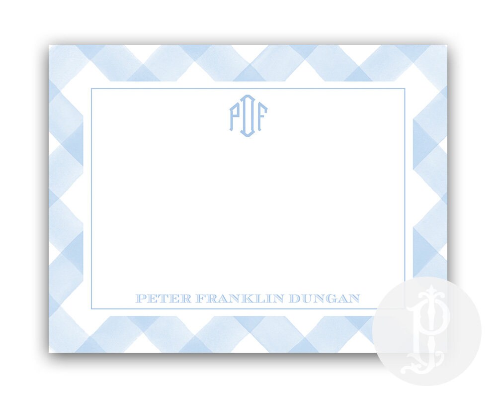 Personalisiertes Briefpapier, Blau Gingham