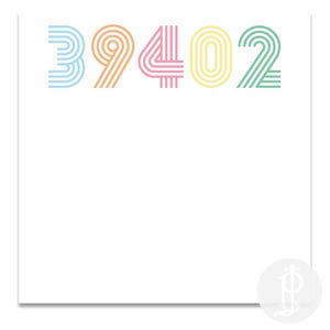 May include: White background with the numbers 39402 in a retro font. The numbers are in pastel colors: light blue, orange, pink, yellow, and green. The numbers have a striped design.