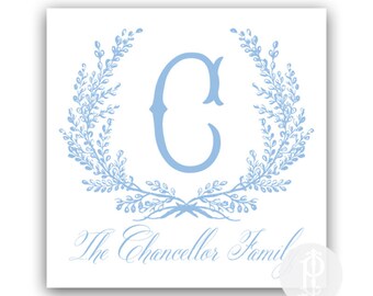 Wreath Family Monogram Personalized Gift Tag / Calling Card / Enclosure Card