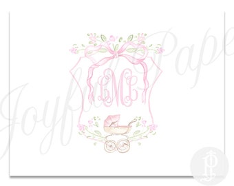 Baby Mädchen Monogramm Gefaltete Notizen / personalisiertes Briefpapier / Grußkarten