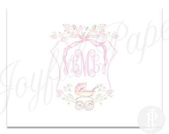 Baby Girl Monogrammed Folded Notes / Personalized Stationery / Notecards