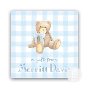 Aquarelle Teddy Bear Blue Gingham Tags / Classic Boy / Cartes d’enceinte / Cartes d’appel