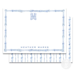 Papeterie pour femmes / Bambou aquarelle / Monogramme / Cartes de correspondance classiques pour femmes