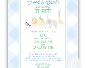 Watercolor Zoo Animals Birthday Invitation