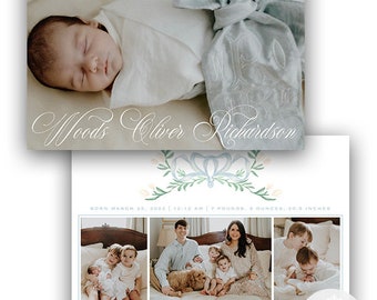 Birth Announcement Baby Boy / Watercolor Baby Announcement