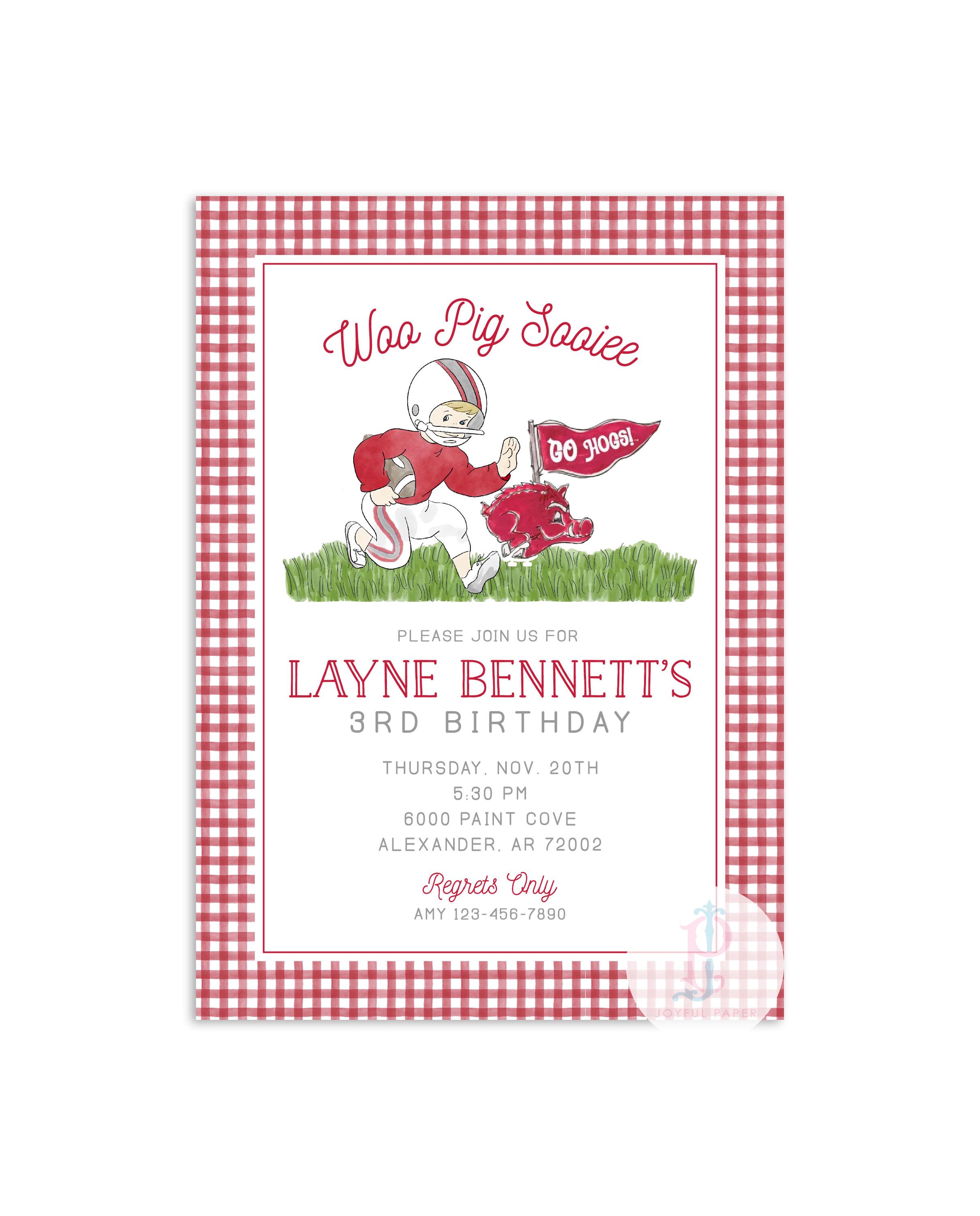 Arkansas Razorback Football Birthday Invitation / Woo Pig Sooie Party ...